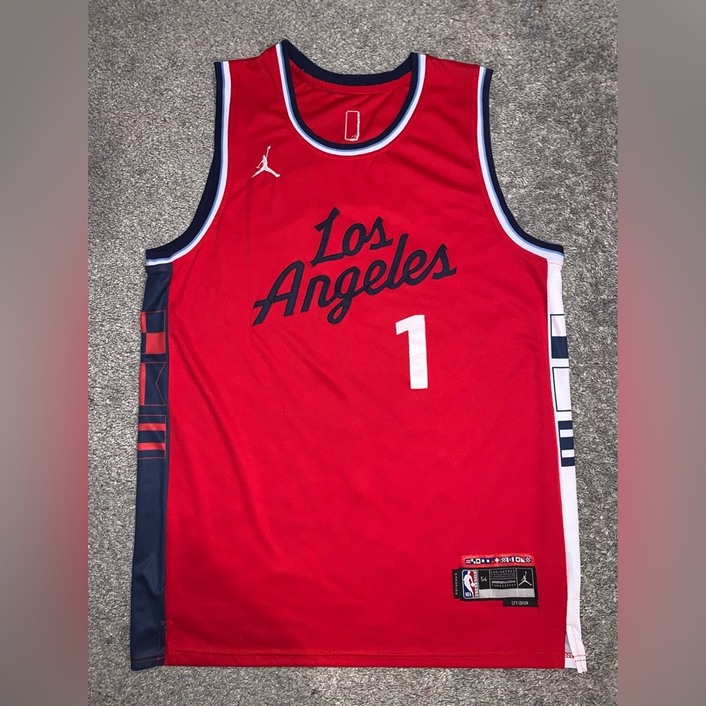 JAMES HARDEN LA CLIPPERS LOS ANGELES JERSEY RED BLUE SIZE 54 NWOT BASKETBALL